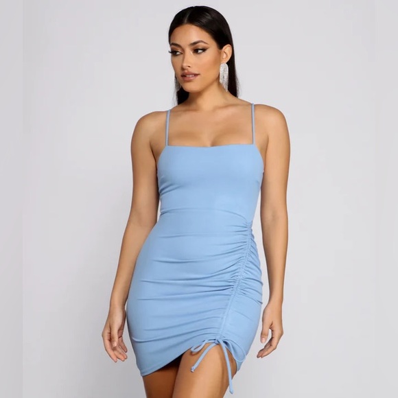 Powder Blue Ruched Mini Dress